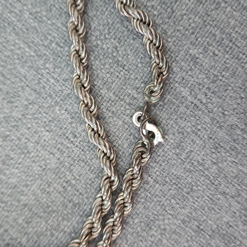 Solid Silver Twisted Style Vintage Chain Necklace… - image 3
